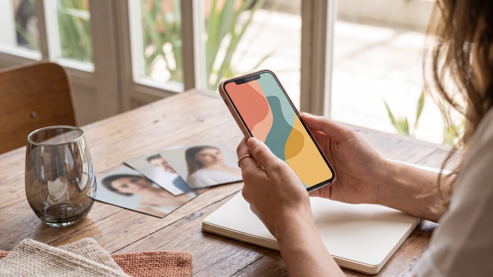 Mulher analisa no celular sinais de um perfil criado com inteligência artificial